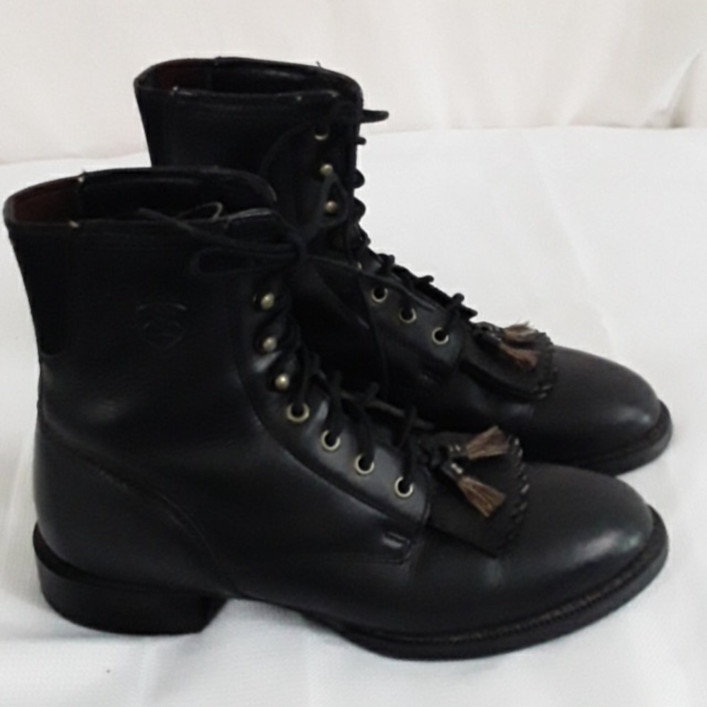 Ariat Black Lace Up Roper Kiltie Combat Boots